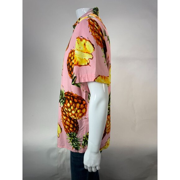 SSLR Mens Pineapple Print Short-Sleeve Button-Down Shirt L Cotton Tropical Hawai - Picture 11 of 16